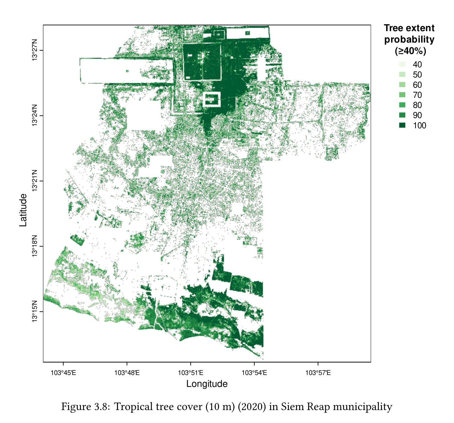 Open Geospatial Data for Sustainability:Exploring and visualising with R: Forests: Tropical tree cover (10 m) (2020) in Siem Reap municipality